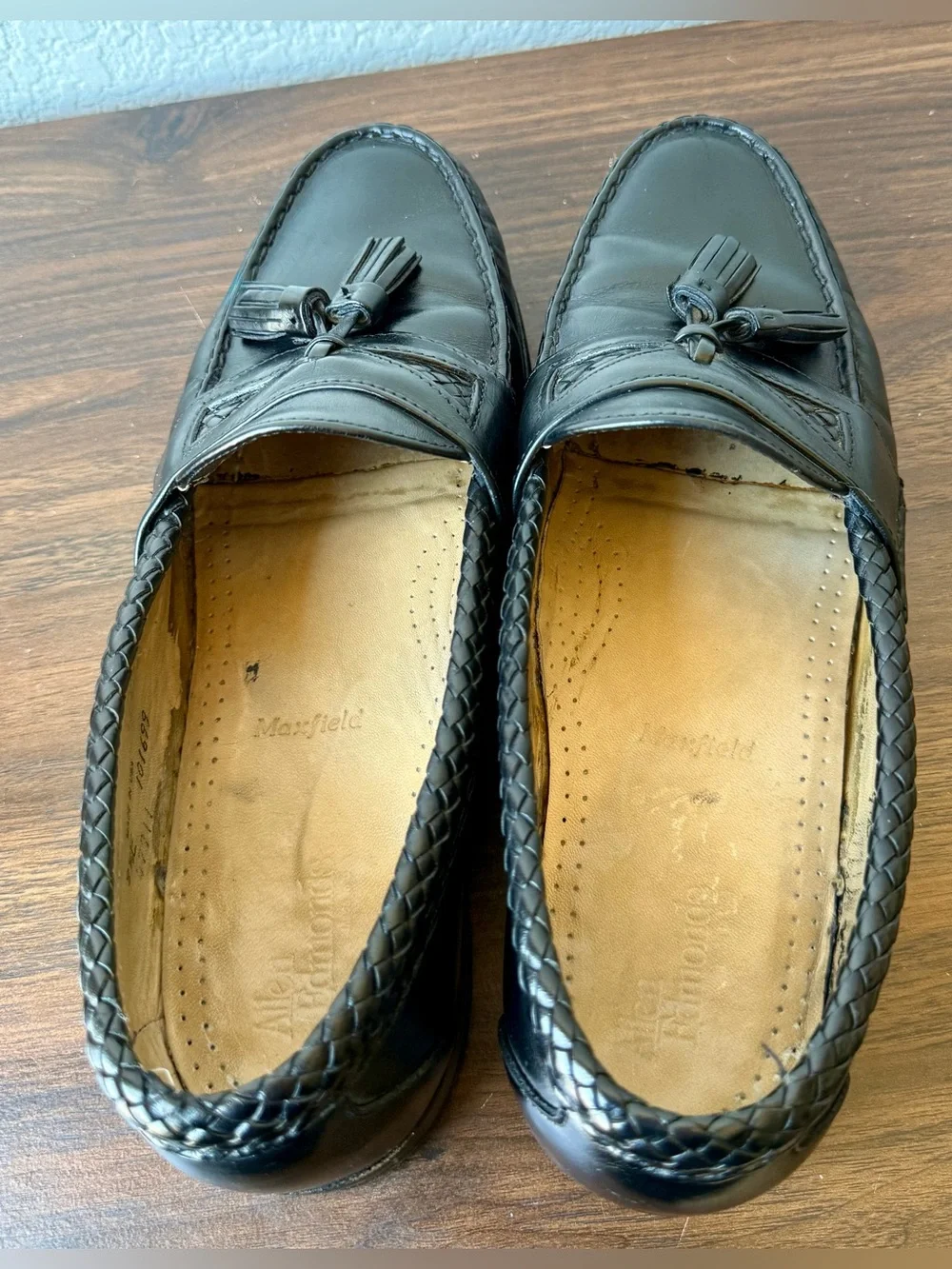 Allen Edmonds Maxfield Black Leather Loafers Men’s 9.5 E USA Woven Trim